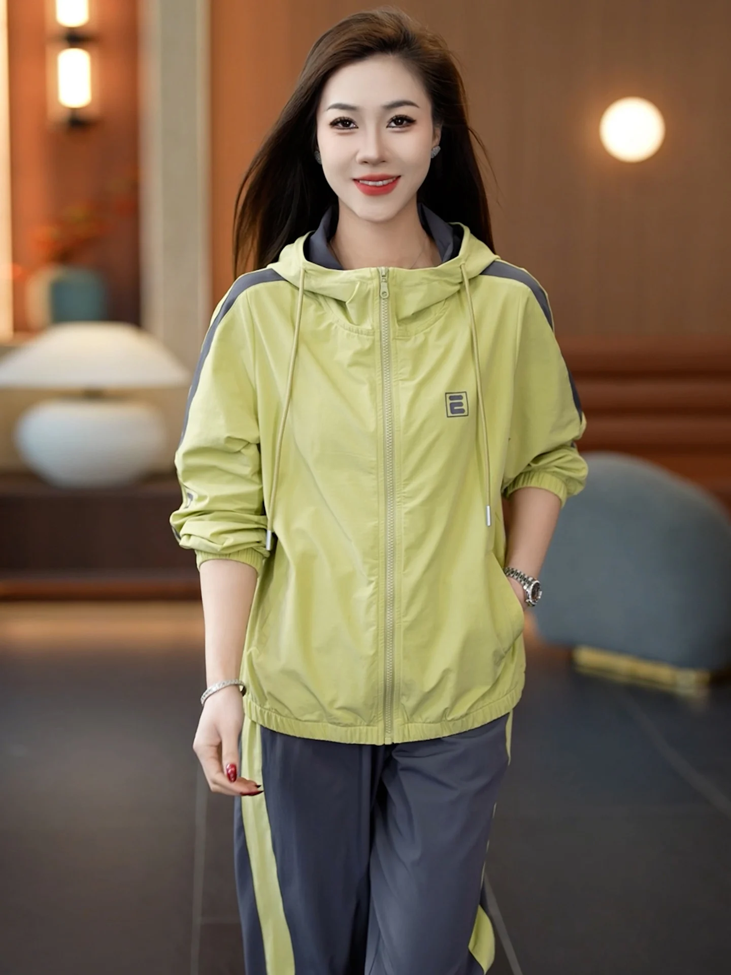 

Women's Fitn Sportswear Set Loose Casual Two-Piece Suite Spring Autumn Faionable Big Size Comfortable Long Sve Hoodie