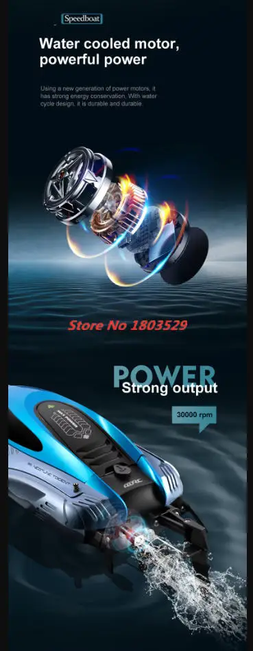 45km/h 37CM Large RC Racing Boat Oversized 150M Remote Control Speedboat Capsize Reset Waterproof RC Racing Boats Watercooling