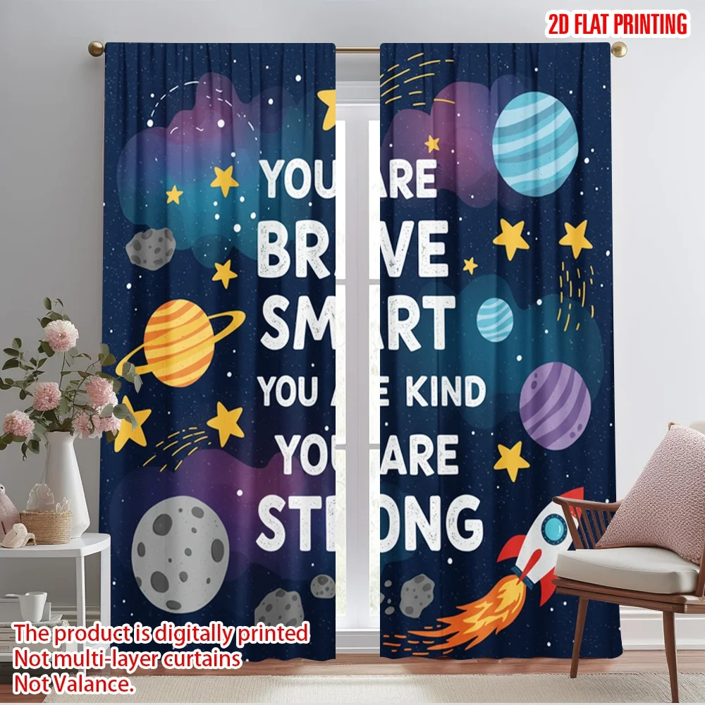 

2pcs 2D flat printing Curtains Brave Smart Kind Strong 100% Polyester Fabric Without Electricity Festive Holiday Use for