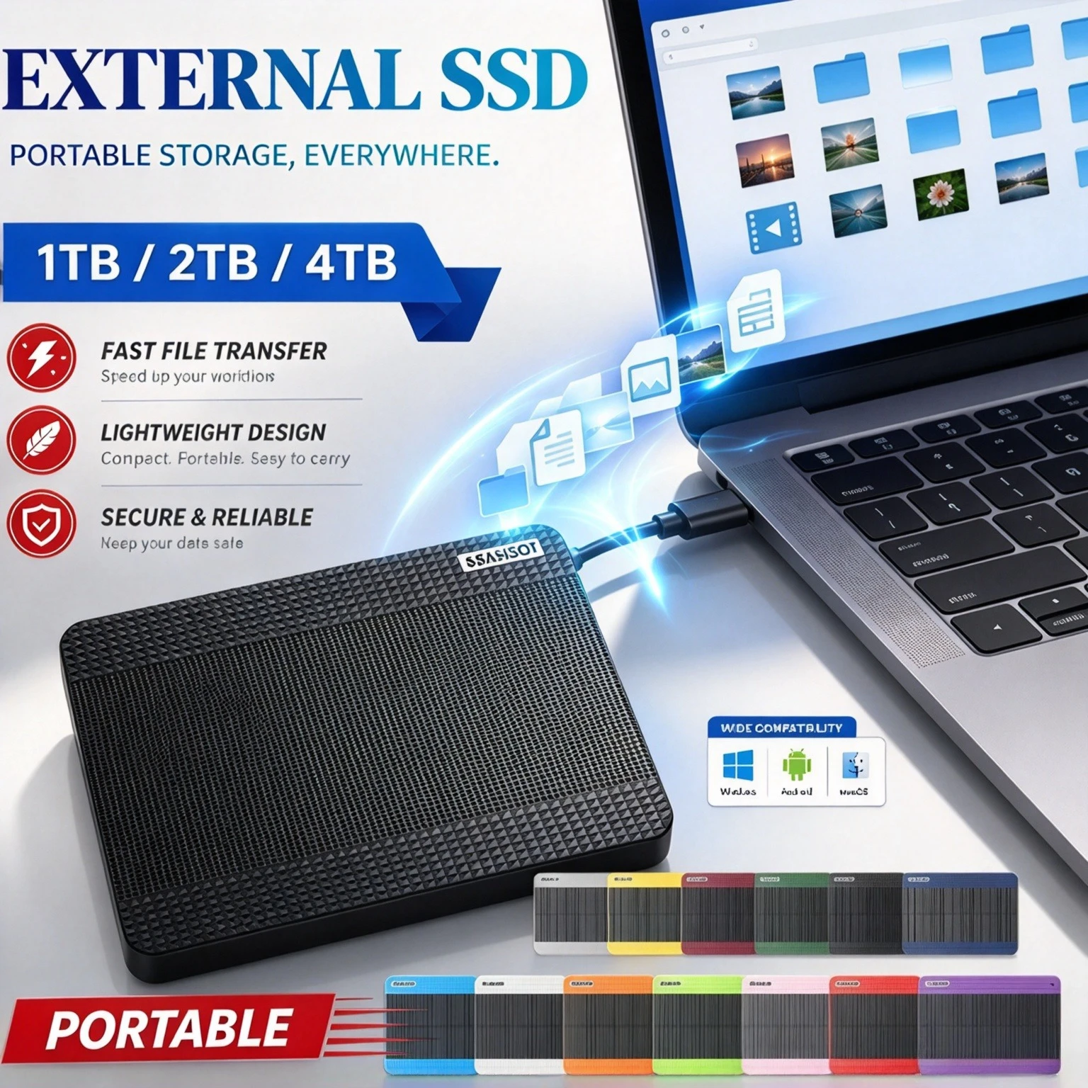 Brand+High Speed Transfer A3 Series Elements Portable External HDD USB3.0 On-the-Go 4TB Hard Drive for Laptop MacOS Phone