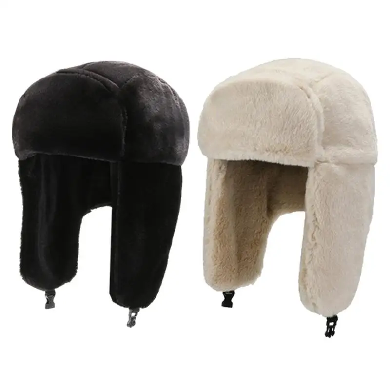 Winter TThick Plush Bomber Rapper Hat Aviator Hat With Ear Flaps Windproof Ski Cap Girl Warm Cycling Hats for Cold Weather