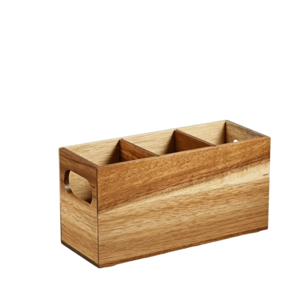 Kitchen Tools Wooden Utensil Organizer Space Saving 3 Compartment Cutlery Holder Rustic Durable Storage Rack Kitchen