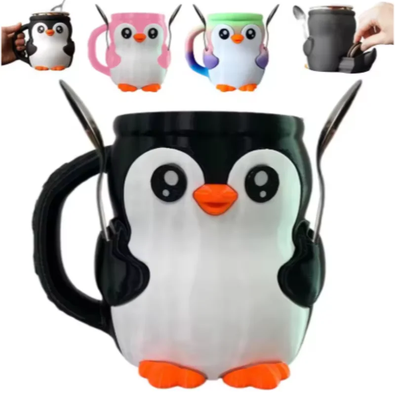 

Новинка 2023 года, милый держатель для мороженого с пингвином, 3D-печать, галька, контейнеры для пинтов для мороженого с пингвином и антифризной ручкой