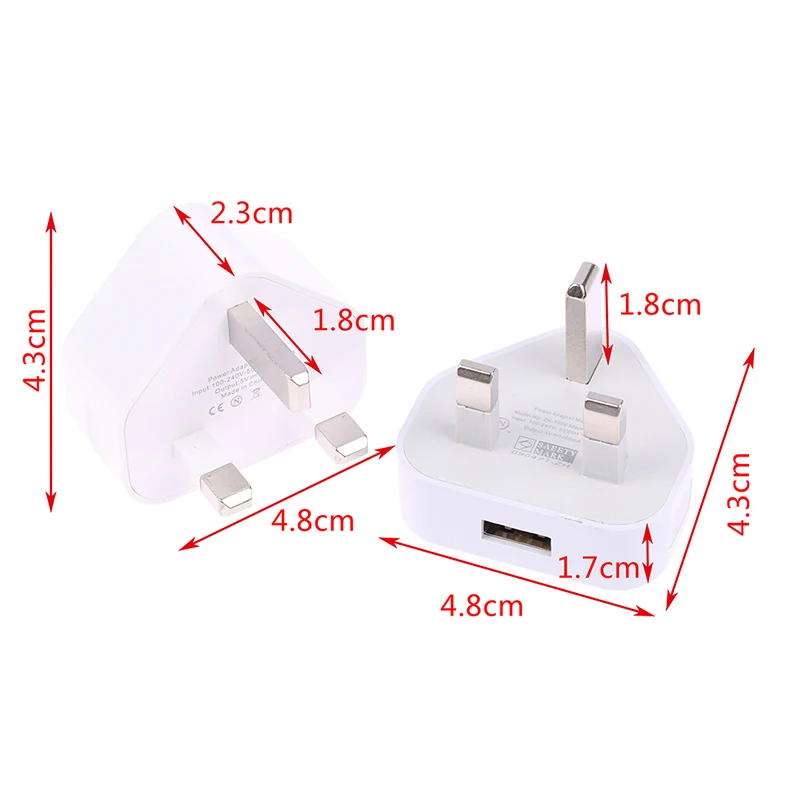 1pc White 5V 2.1A Universal UK Plug 3 Pin Wall Charger Adapter With 1/2 USB Ports Charging Charger Fast Charging Power Adapter