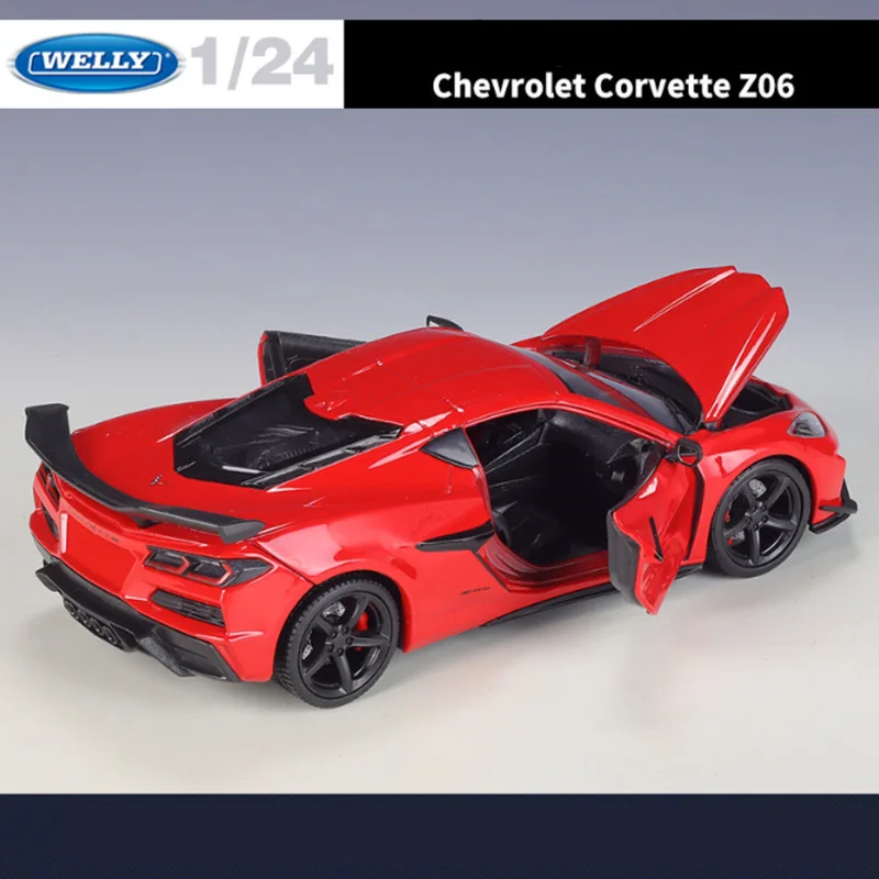 WELLY 1:24 2023 Chevrolet Corvette Z06 Alloy Sports Car Model Diecast Metal Racing Car Model Simulation Collection Kids Toy Gift