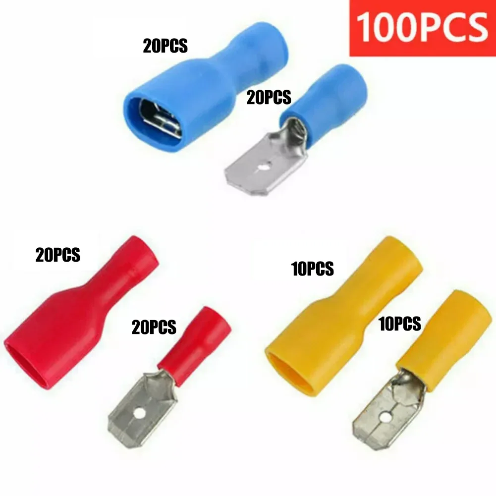 100Pcs/set Insulated Male To Female Wire Connectors Flat Crimping Terminal Group For Ship Automotive Applications