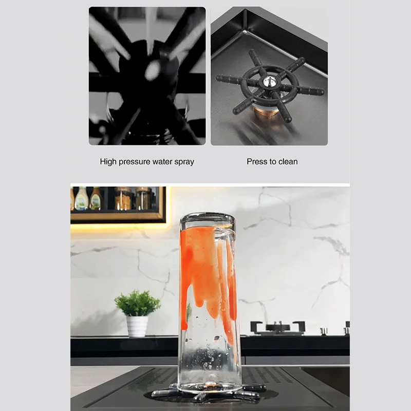 ASRAS SUS 304 Stainless Steel Nanometer Black Cup Rinser Bar Counter Sinks Handmade  Washer For Milk Tea Cafe Fast Food Shop