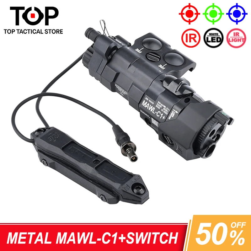 WADSN Tactical MAWL-C1 Red Green Blue Dot Hunting Flashlight LED White Light MAWL C1 IR Pointer Laser With Dual Pressure Switch