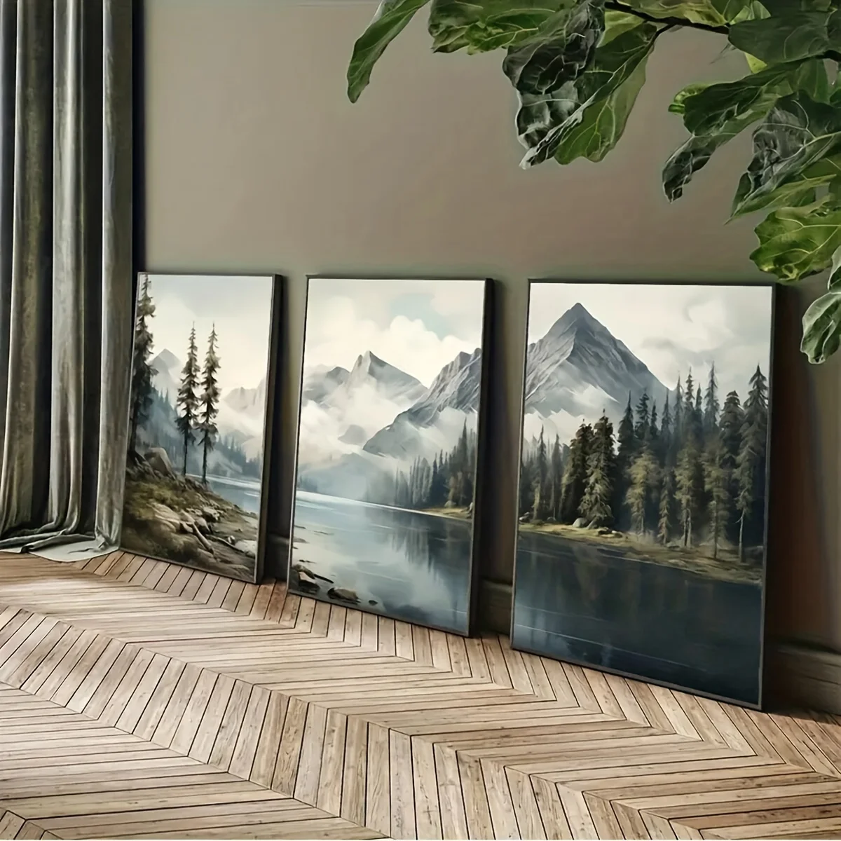 3er-Set Abstrakte Landschafts-Leinwandbilder Vintage-Szenerie Wandkunst für Wohnzimmer, Schlafzimmer - Rahmenlose Leinwand für Innenräume