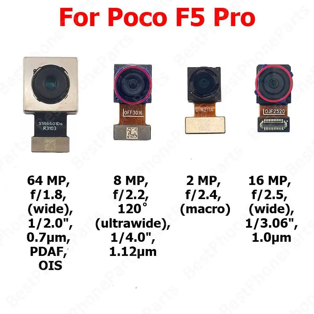 Camera For Xiaomi Poco F5 Pro PocoF5 F5Pro Rear Backside Front Facing Frontal Selfie Back Camera Module Mobile Phone Parts