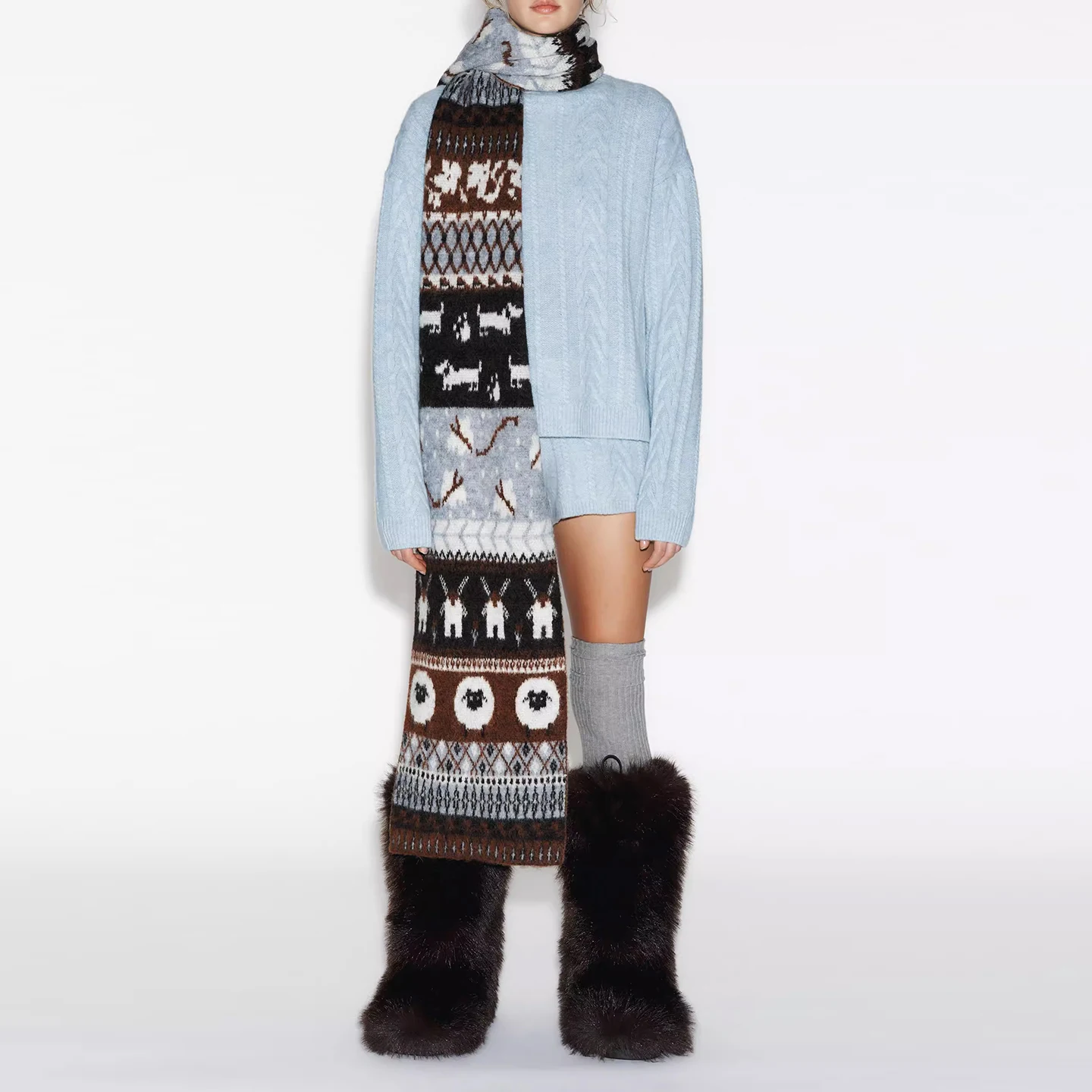Fashionable Knitted Scarf 2025 Winter New Women's Personality Print Warmth Elegant Accessory Versatile Size Suitable for All
