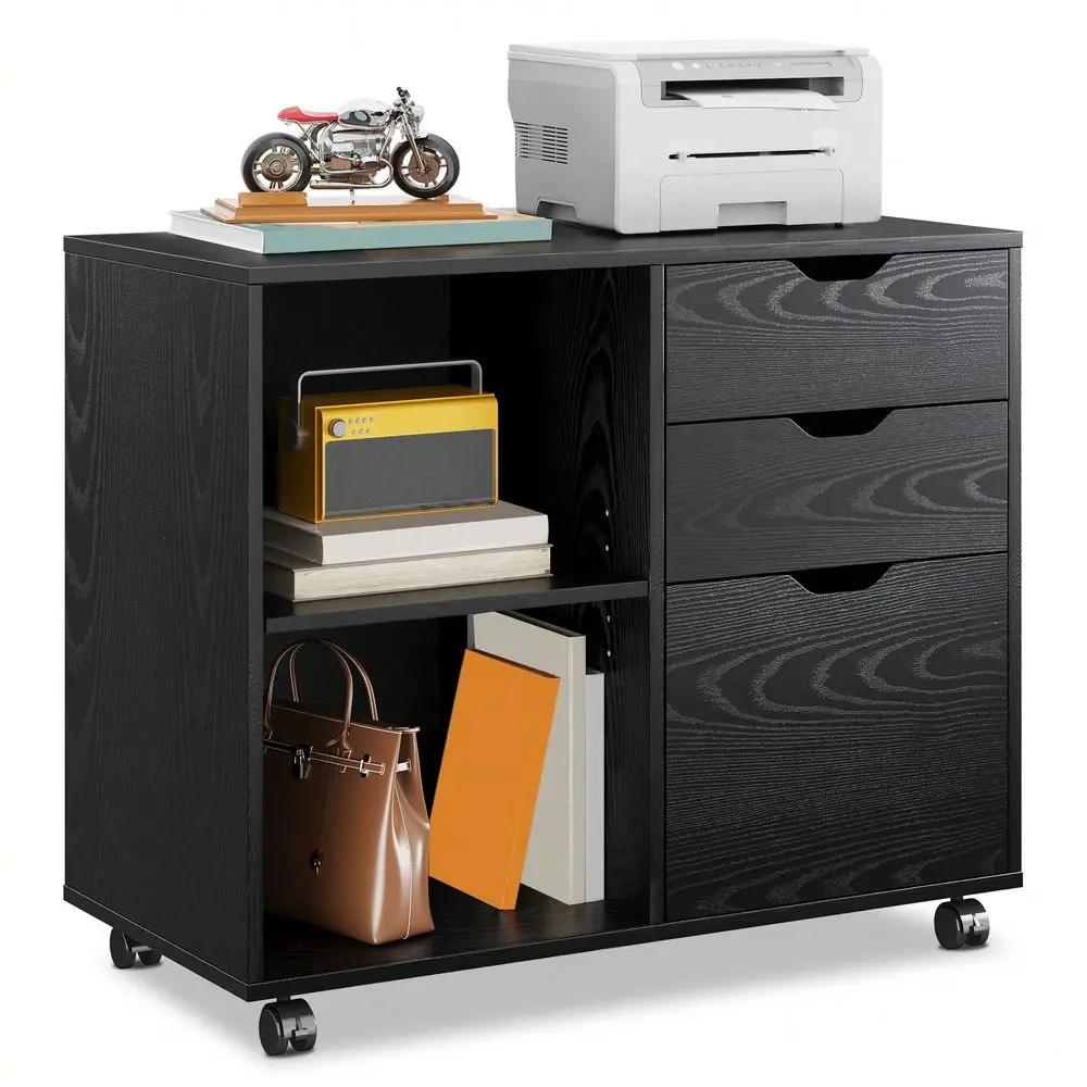 

Office Storage Cabinets And ShelvingCabinet 3Drawer Wood Mobile Lateral Cabinet For Home Office With Printer Stand And Open Stor