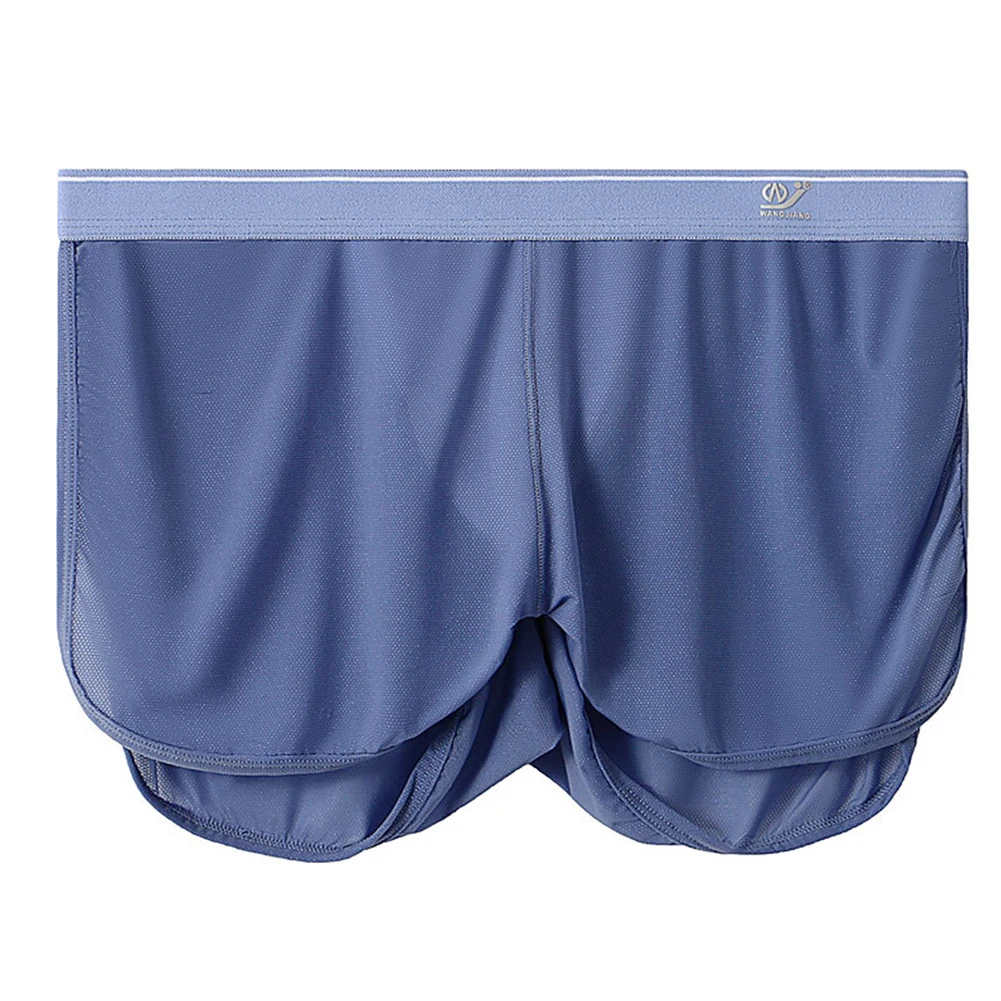 

Men Ice Silk Trunks Hight Split Arrow Pants U Pouch Thin Mesh Soft Loose Briefs Ultra Thin Solid Low Waist Underwear