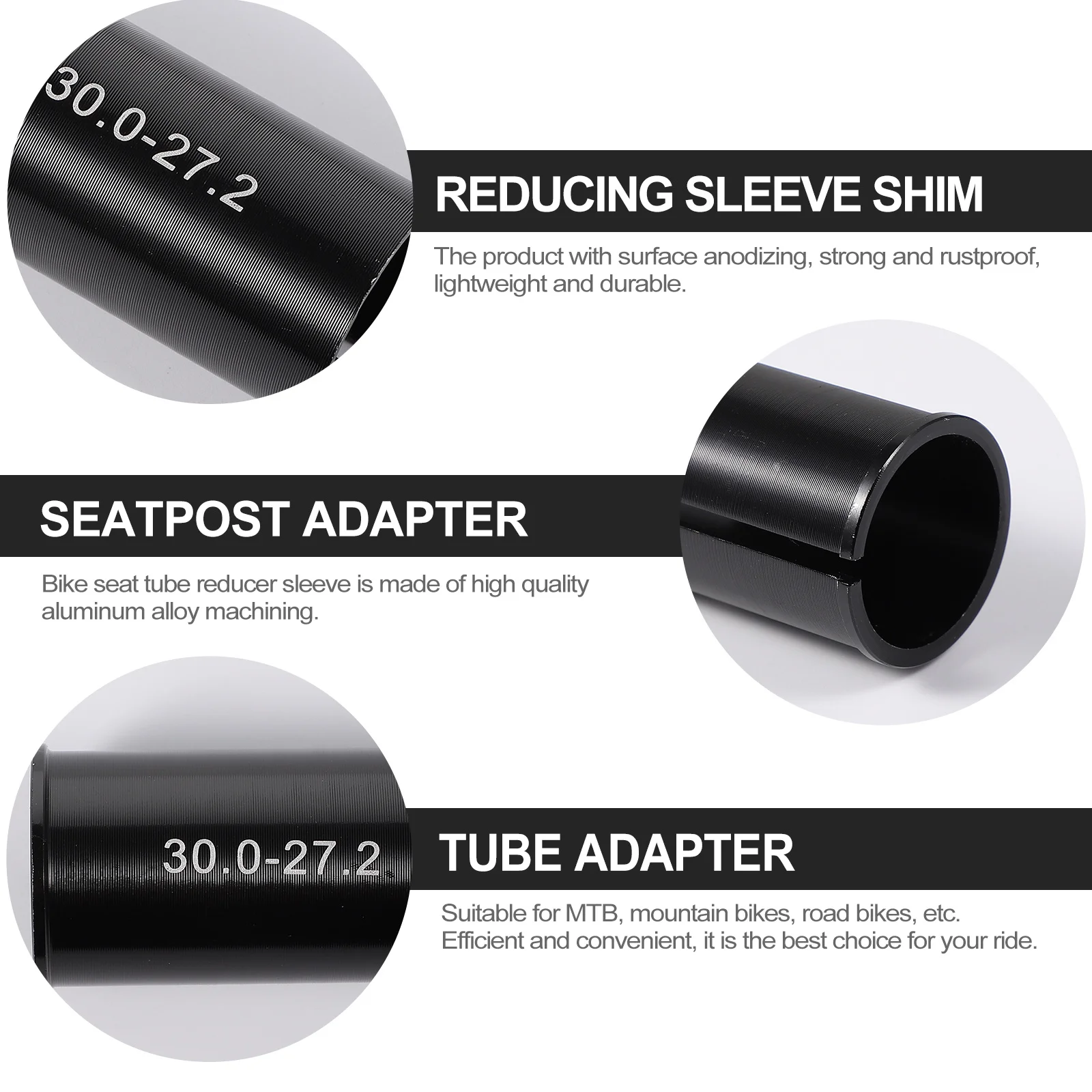 

Bike Seat Tube Reducer Sleeve 30.0 To 27.2Mm Aluminum Machined Anti-Slip For Road Bike Bicycle
