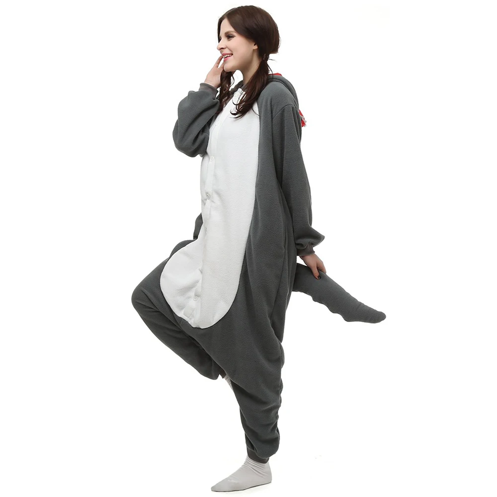 Grey Wolf Animal Kigurumi tuta adulto pigiama a maniche lunghe Halloween Festival Party Costume da notte flanella con cappuccio da donna