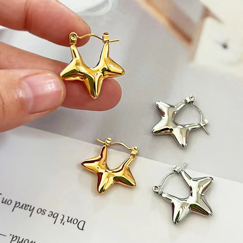 

PAPERPLUS | Women Star Hoop Earring Gold Jewelry Girl Stainless Steel Metal Punk Ear Jewelry Party Birthday Gift Girlfriend