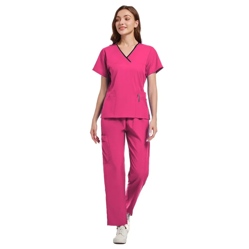 Conjunto de uniforme de enfermería para mujer, ropa informal de manga corta con cuello en V, ropa de trabajo de farmacia, uniforme médico de enfermera, venta al por mayor