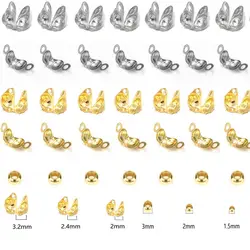 100pcs/lot Stainless Steel Gold Color Connector Clasp Crimp End Beads Findings Kit DIY Bracelet Necklace Jewelry Making Supplies