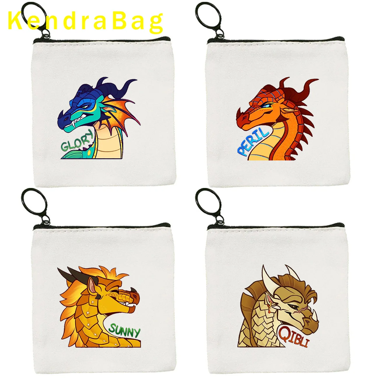 

Cute Cartoon Dragons Wings of Fire Fan Gifts Glory Peril Sunny Tsunami Turtle Canvas Coin Purse Key Case Bag Wallet Zipper Pouch