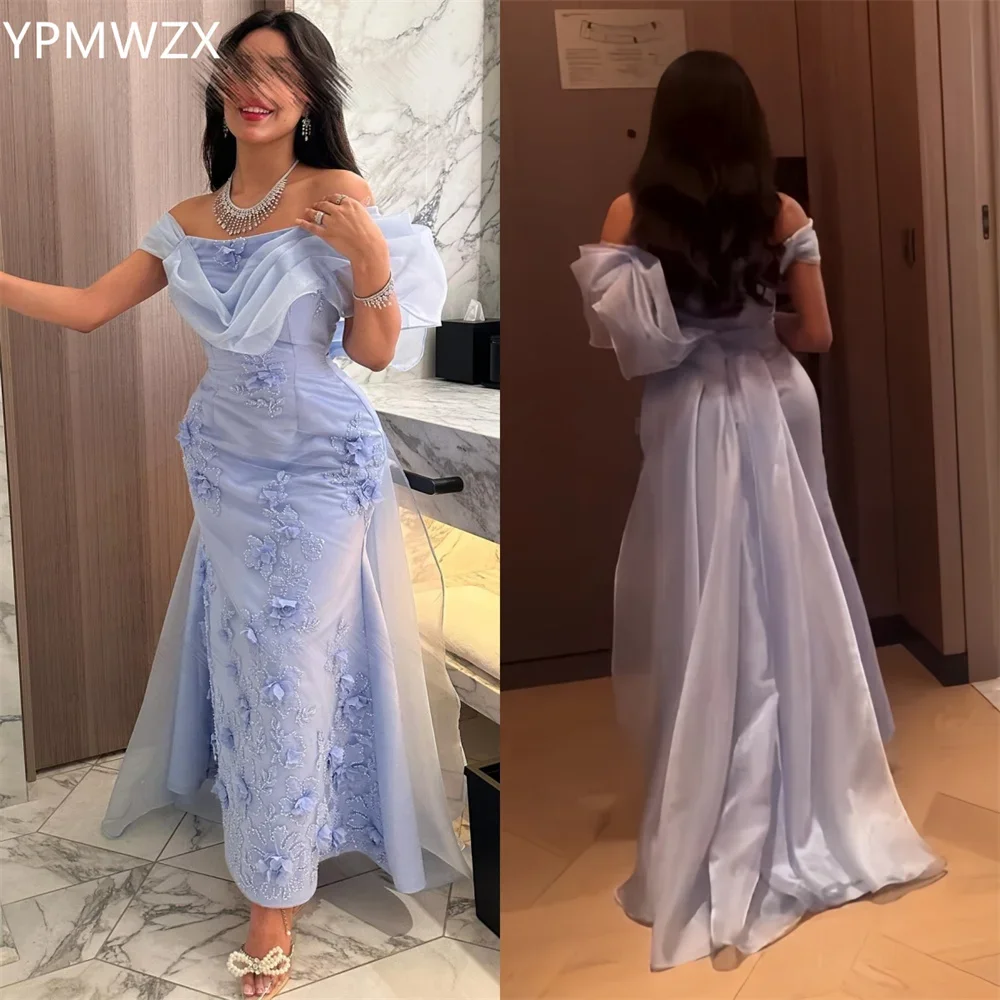 Customized Party Dress Occasion Prom Gown Evening Formal YPMWZX Off-the-shoulder Mermaid Floor Length Skirts Draped Applique Tul