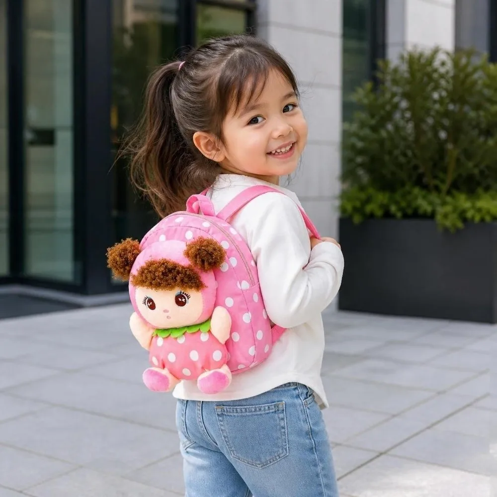 Soft Polka Dot Children Backpack Multiple Pockets Lightweight Rucksack Adjustable Straps 3D Design Kindergarten Schoolbag