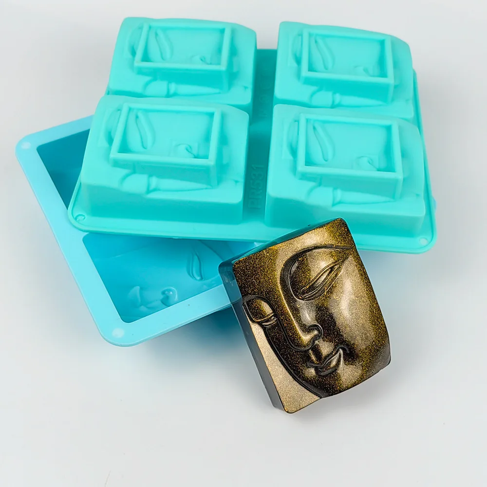 4 Holes Religious Portrait Soap Silicone Mold Handcraft Buddha Face Soap Resin Plaster Mould DIY Chocolate Cake Loaf Making Tool