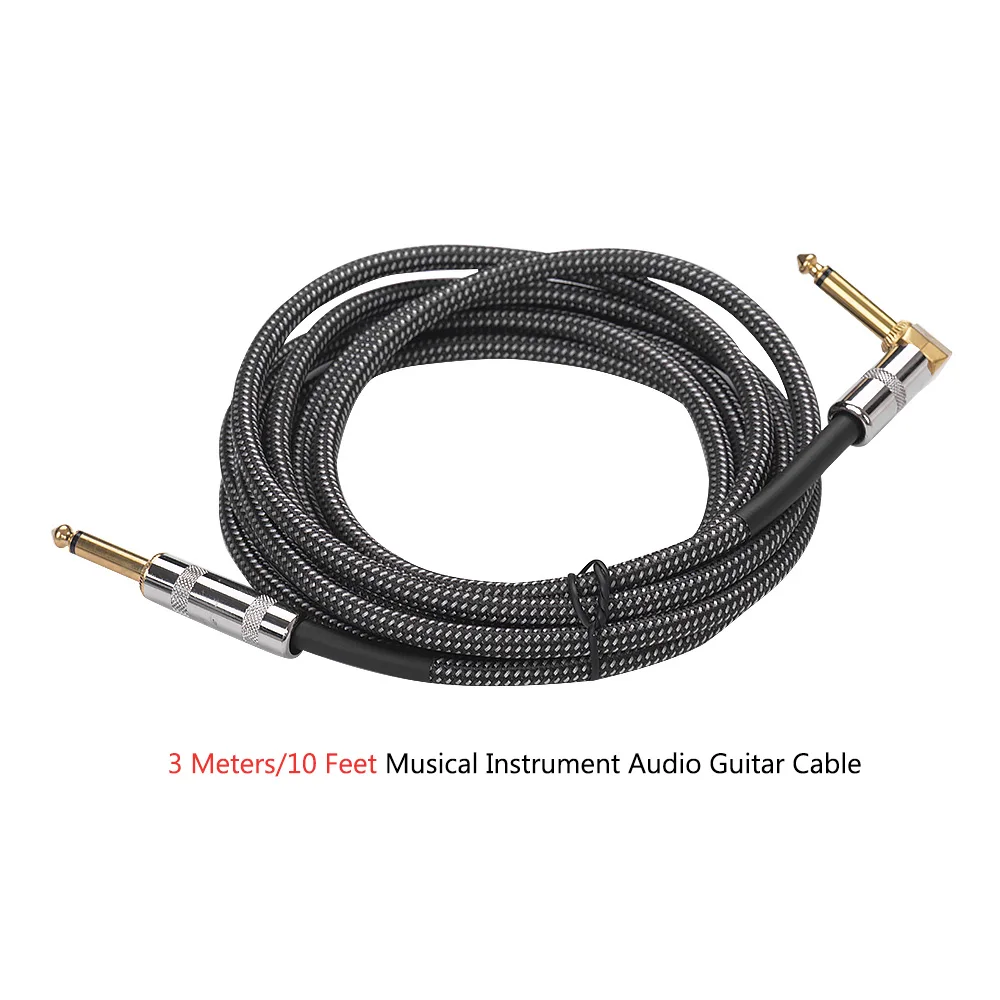 3 Meters/ 10 Feet Musical Instrument Audio Guitar Cable Cord 1/4 Inch Straight to Right-angle Gold-plated TS Plugs guitar parts
