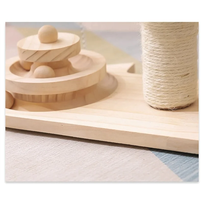 

ABMR-Sisal Ball Solid Wood Rotating Table For Cat Self-Entertainment Puzzle Durable Cat Stick Toy Training Cat Supplies Easy To