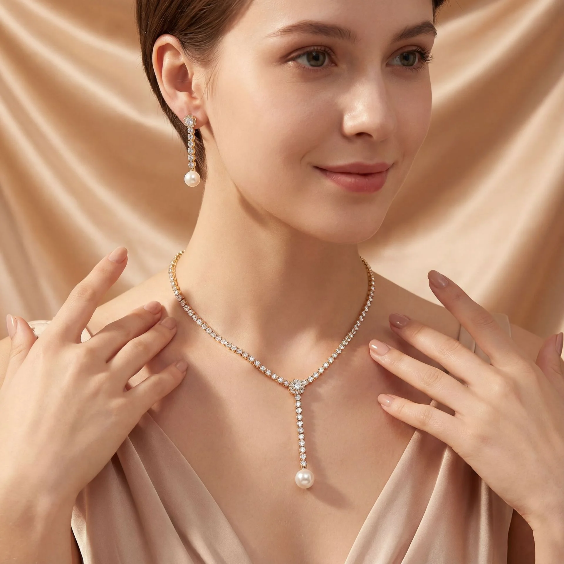 

European Fashion Versatile Niche Style Copper Inlaid Zircon Shell Pearl Long Necklace Elegant Women Jewelry Wholesale