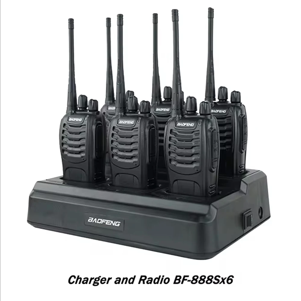 6 шт. рация Baofeng 888S, двусторонняя радиостанция, 16-канальный трансивер, UHF, 400-470 МГц, рация с зарядкой нескольких блоков