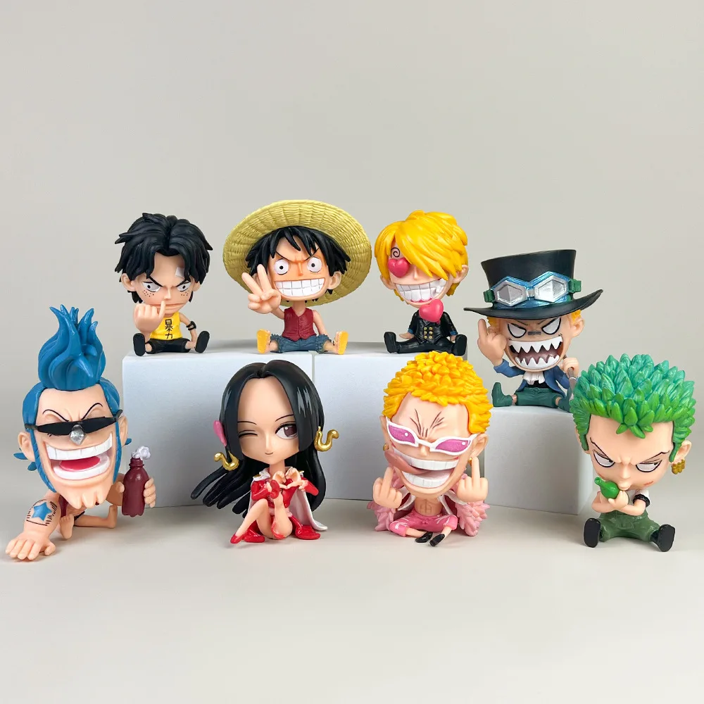 8 Arten ein Stück Ruffy Anime Figur Zoro Sanji Robin Nami Bach Dekor Figuren Ass Sammler Dekor PVC Modell Kinder Geschenk