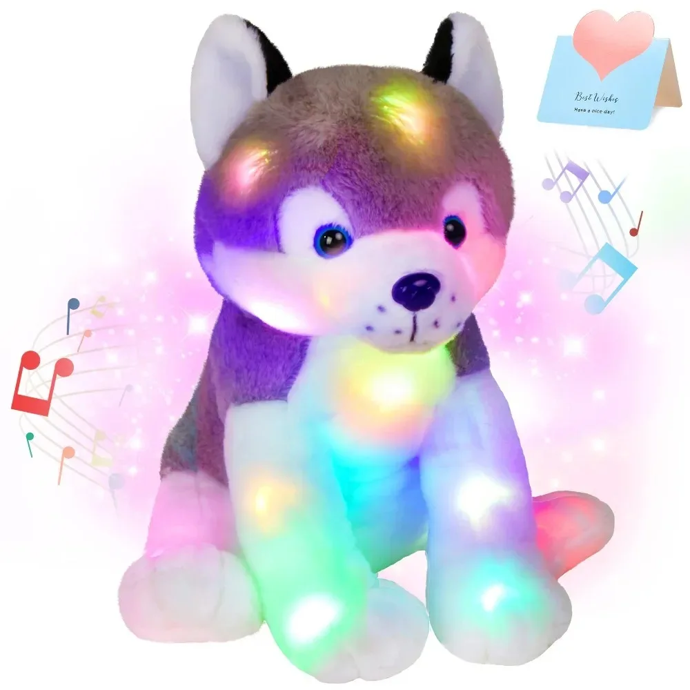 Almohada de animales de peluche LED brillante, Husky, juguetes de peluche, regalo de cumpleaños, juguete de algodón, decoración suave para habitación de niños y niñas, 32cm