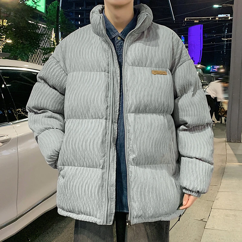 

Men's Thiened Warm Cotton Jaet 2024 Winter Loose Fit Stand Collar Retro American Sle Zipper Closure Casual Outerwear