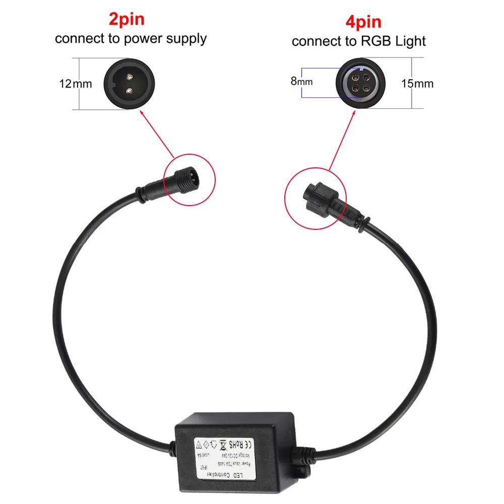 Impermeável Mini LED RGB Controller, Deck ao ar livre, sem fio, Inground Light Control com 24Key, DC 12V, IP67, 72W