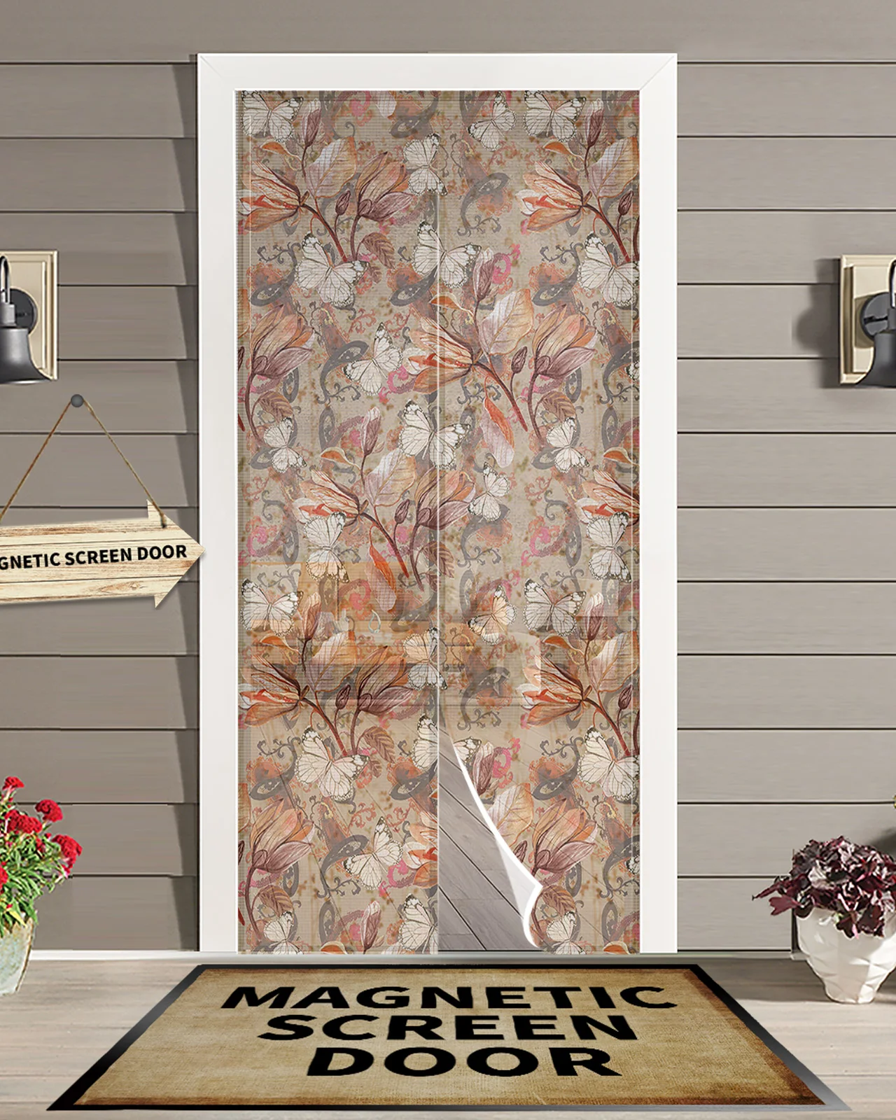 Antique Flower Leaf Butterfly Kitchen Curtain Magnetic Mosquito Net Curtains Summer Bedroom Anti Insect Door Curtain