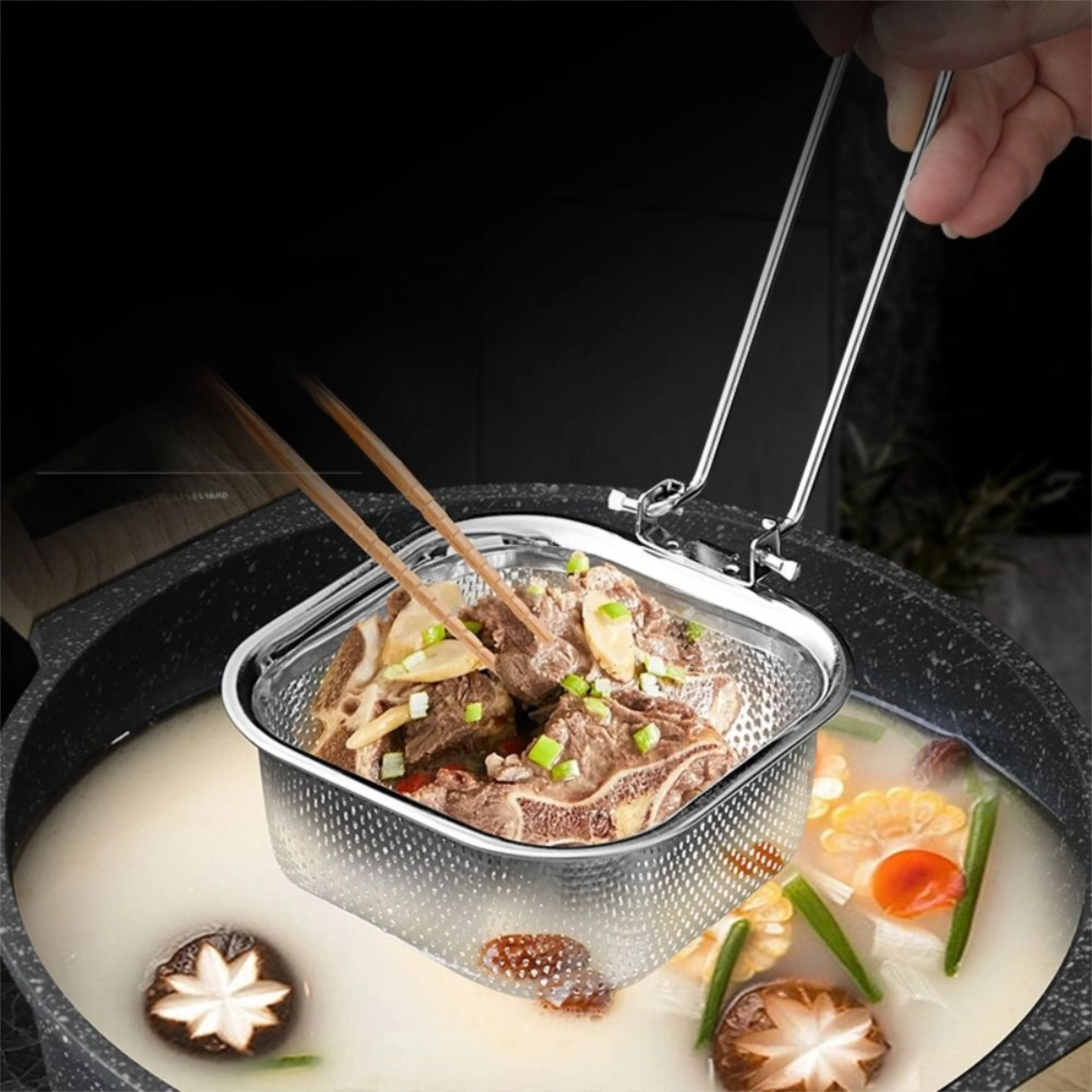 Cooking Utensils Mesh Strainer Spoon Korean Noodles Scoop Long Handle Hot Pot Strainer Mesh Stainless Steel Pasta Boil Basket