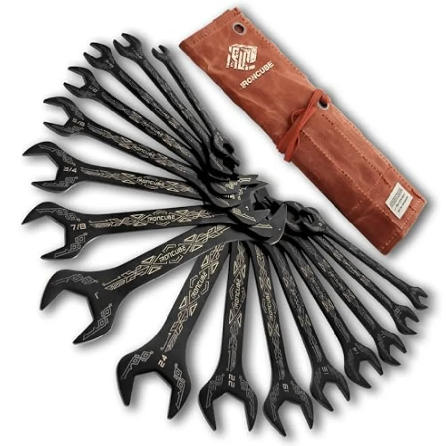 

Super Thin Wrench Set For Bike: 16-Piece SAE and Metric - Stainless Steel - Rust Resistant - For Tight Spaces.