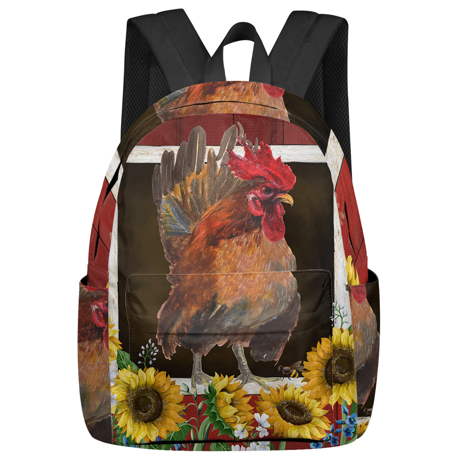 

Farm Barn Chicken Sunflower Women Man Backpacks Waterproof Travel School Backpack For Student Boys Girls Laptop Bags Mochilas