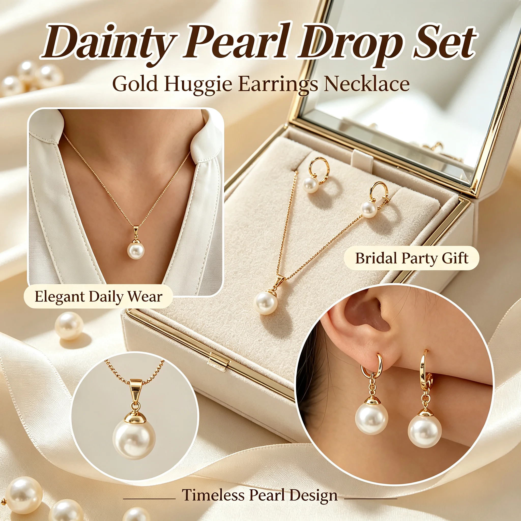 2Pcs Women Elegant Faux Pearl Jewelry Set, Matching Necklace & Earrings, Ideal Birthday Christmas Special Occasion Gift for Family Friends