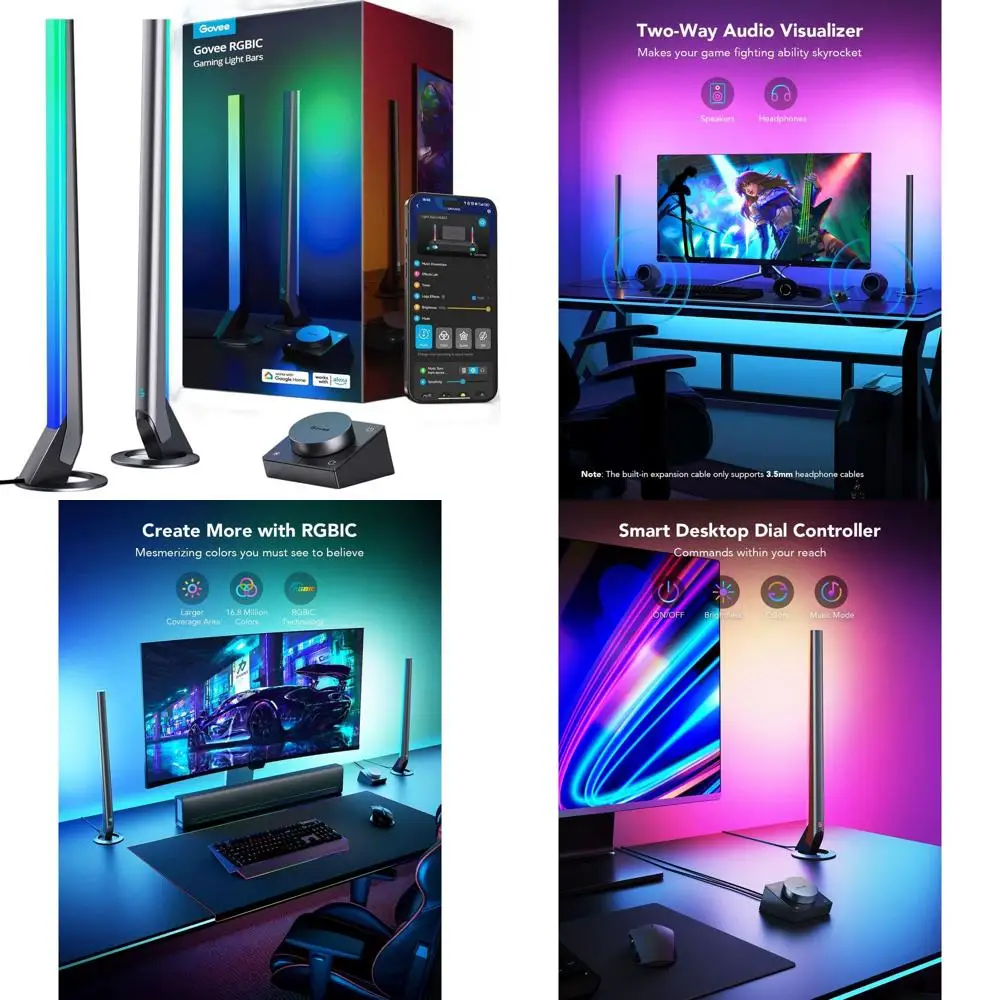 

Умная светодиодная игровая лампа с синхронизацией музыки и более чем 60 сценариями, совместима с Alexa и Assistant, идеально подходит для декора игровой комнаты