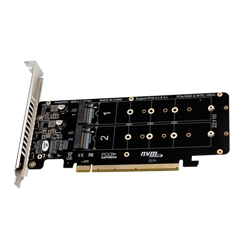 Tarjeta de expansión N16R PCIE 4,0 de doble disco PCIeX16 a M.2 M-Key NVME SSD, compatible con 4 NVMe M.2 M Key 2280 SSD