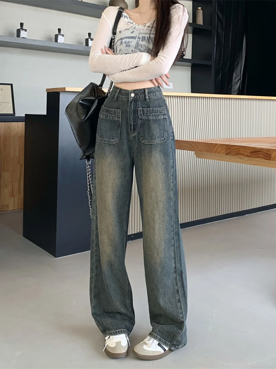 

High Waist Wide Leg Jeans Women's Spring Autumn Loose Long Trousers plus Size Fat MM Straight Loose Small Size Draping Pants