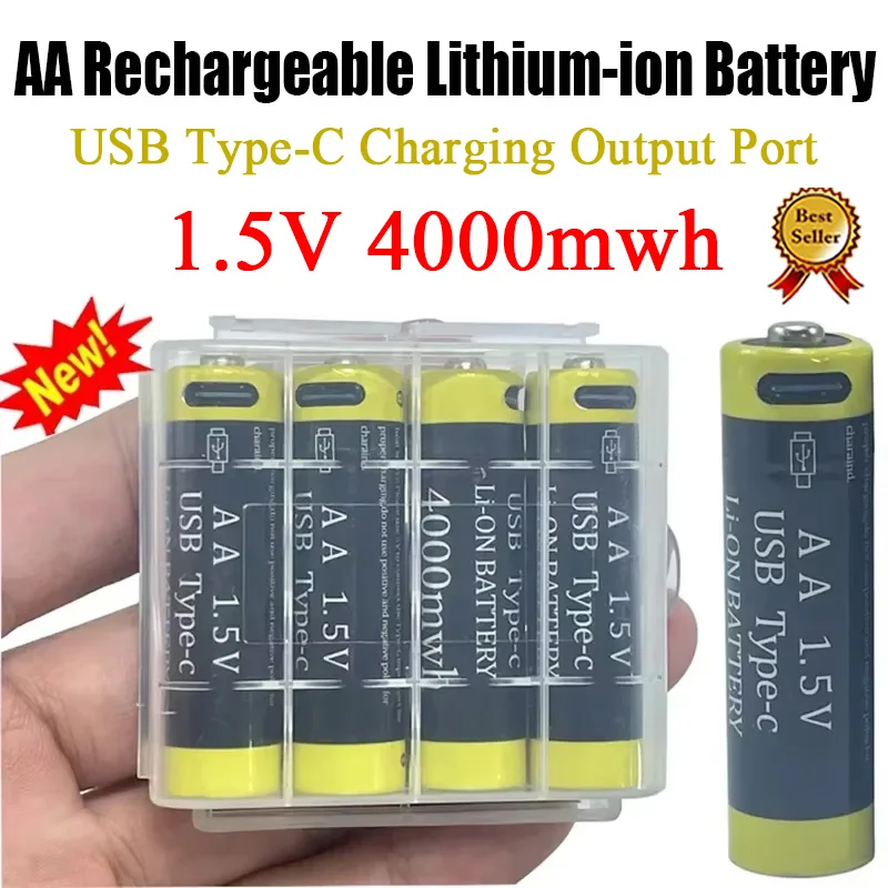 4000mWh 1.5V AA Battery Rechargeable Li-ion Battery for Mouse Remote Control Small Fan Electric Toy Batteries USB Type-C Cable