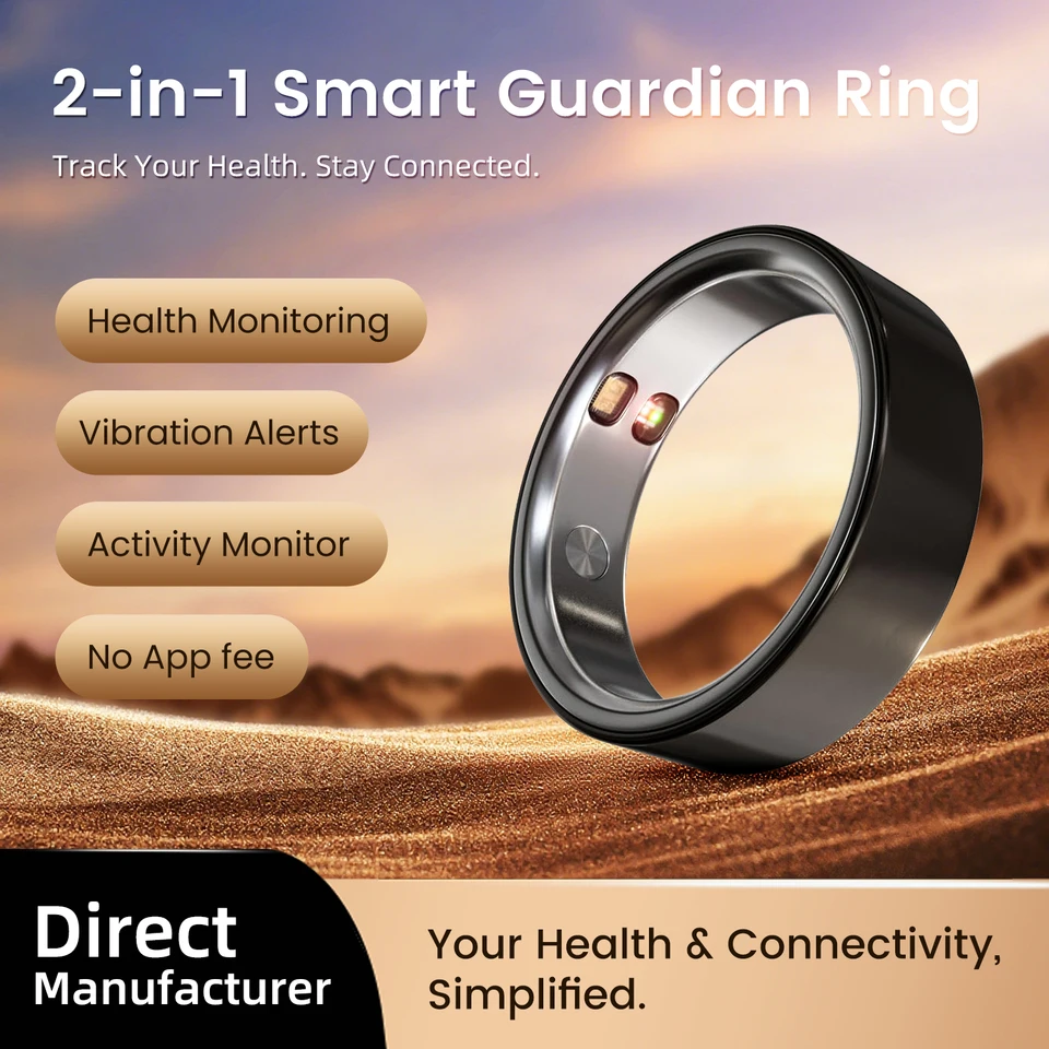 Vibrating Smart Ring Calls Message Reminder, Polished Stainless Steel  Material, Health Monitoring Sports Data Record, Waterproof
