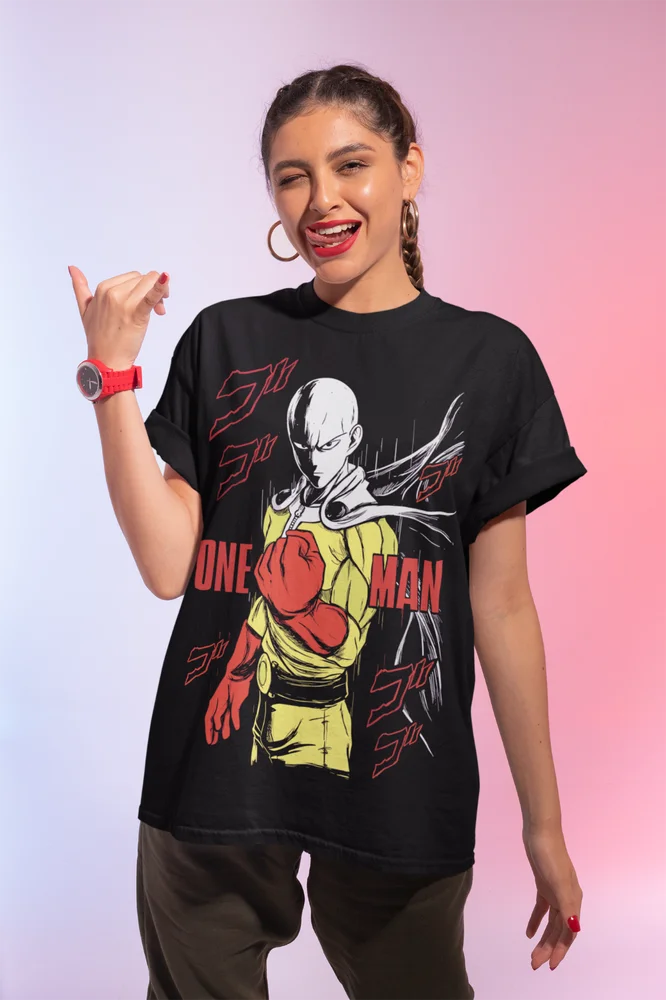 SAITAMA One Punch Man T-Shirt Anime Manga Gifts Black Short Sleeve Soft Tee