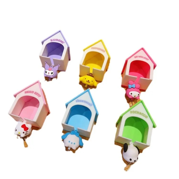 산리오 하우스 키체인 귀여운 만화 키링 홈용 카와이 헬로 키티 플러시 키홀더 분실 방지 키체인 소녀용 선물