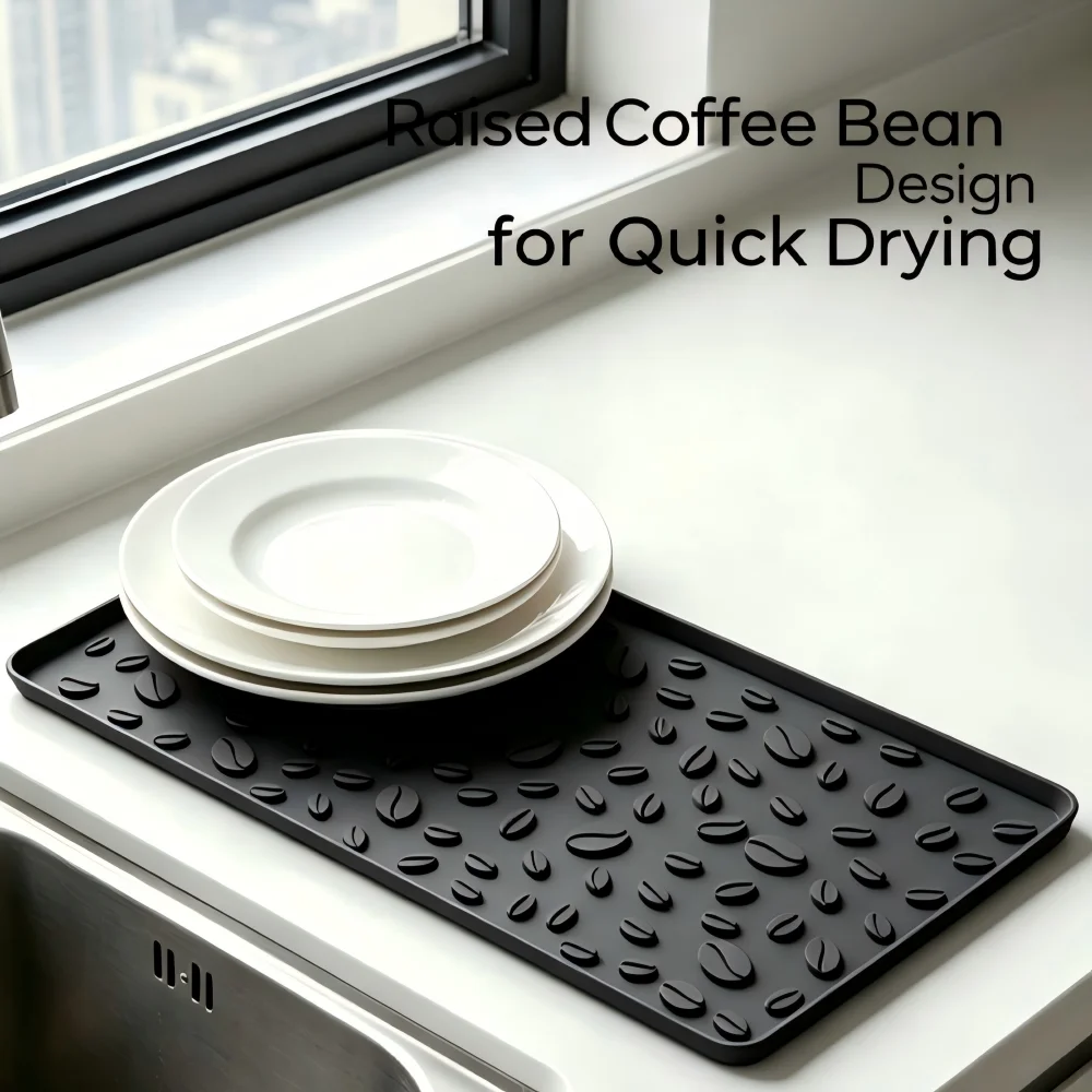 Large Silicone Coffee Machine Mat, Heat Resistant Countertop Protector, Non-Slip Cup Drying Tray for Coffee Mugs, Dishes