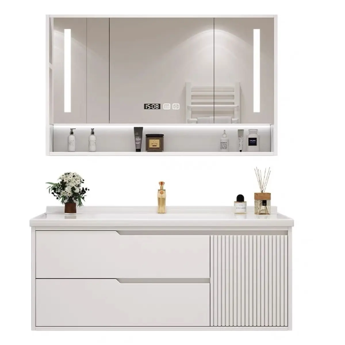 

Oak simple, fashionable, ceramic integrated basin, washbasin, bathroom cabinet, mirror light, waterproof