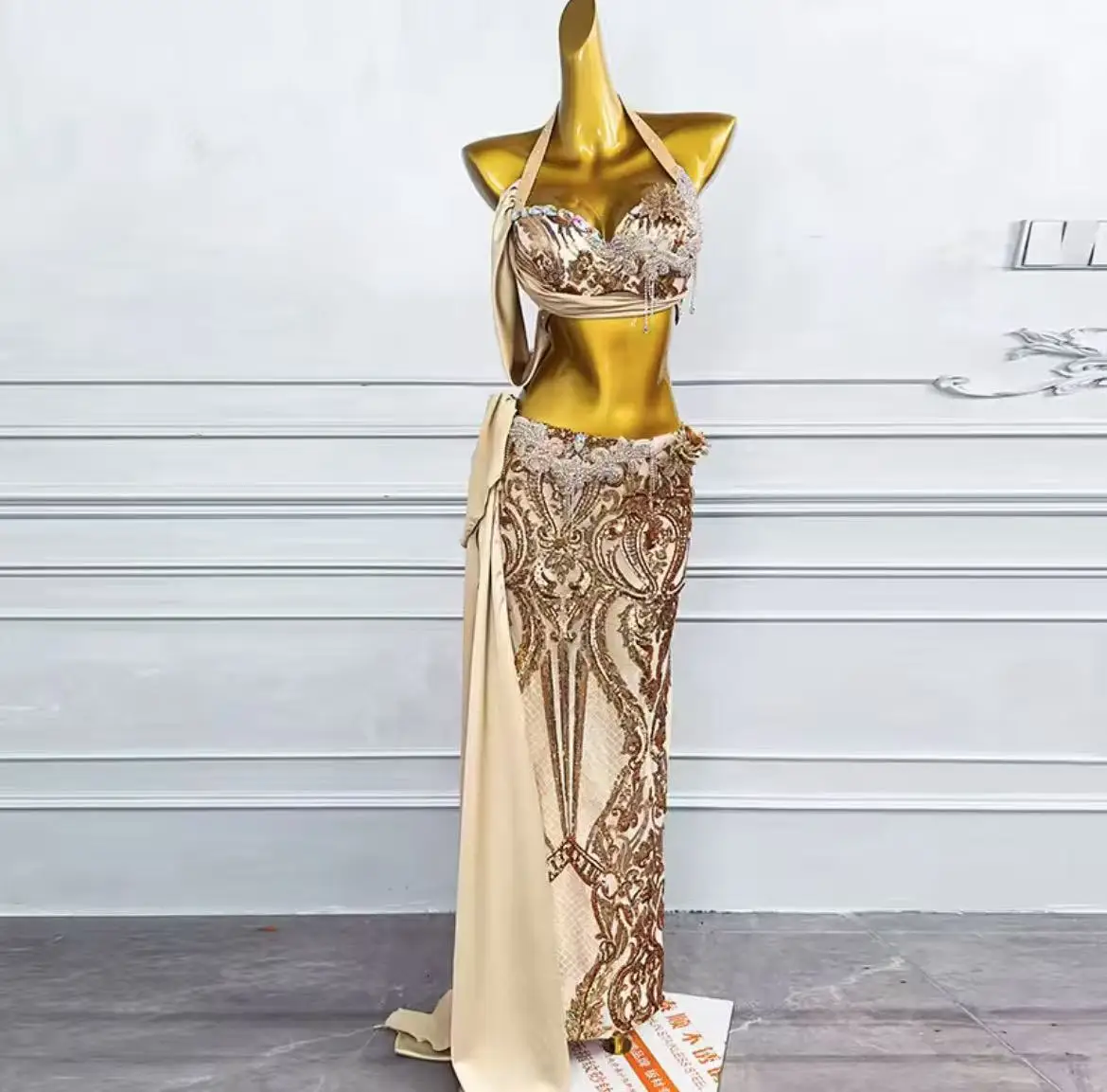 Costume de danse du ventre professionnel pour femmes, soutien-gorge à paillettes, ensemble jupe longue, vêtements de spectacle sur scène, tenue de fête de compétition, 2025