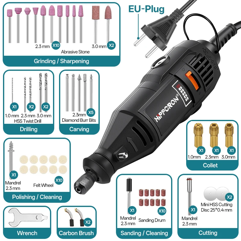 HIPPCRON 30000RPM 220V Mini Drill Electric Carving Pen 5 Speed Rotary Tools Kit Engraver for Grinding Polishing Sanding Slicing image 6